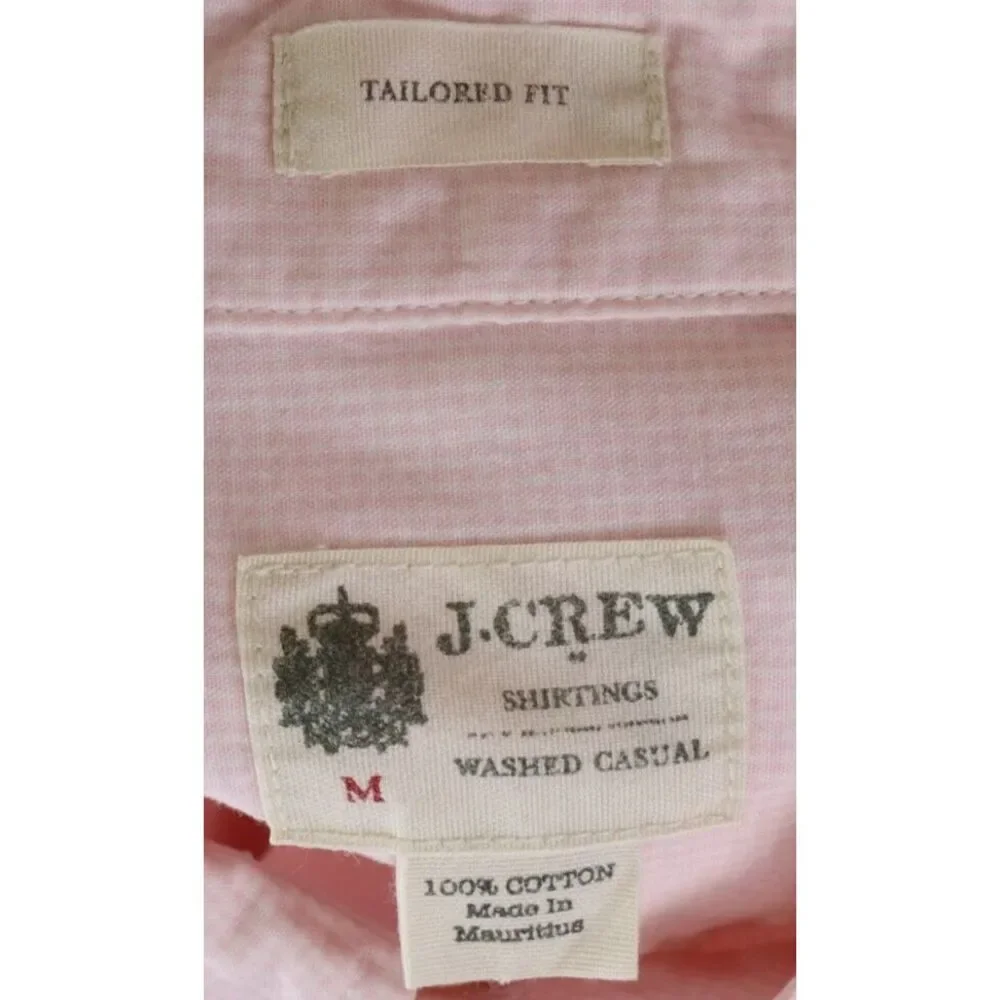 J. Crew Dress Shirt Mens Sz M Pink Checks 100% Cotton Tailored Fit Washed Casual